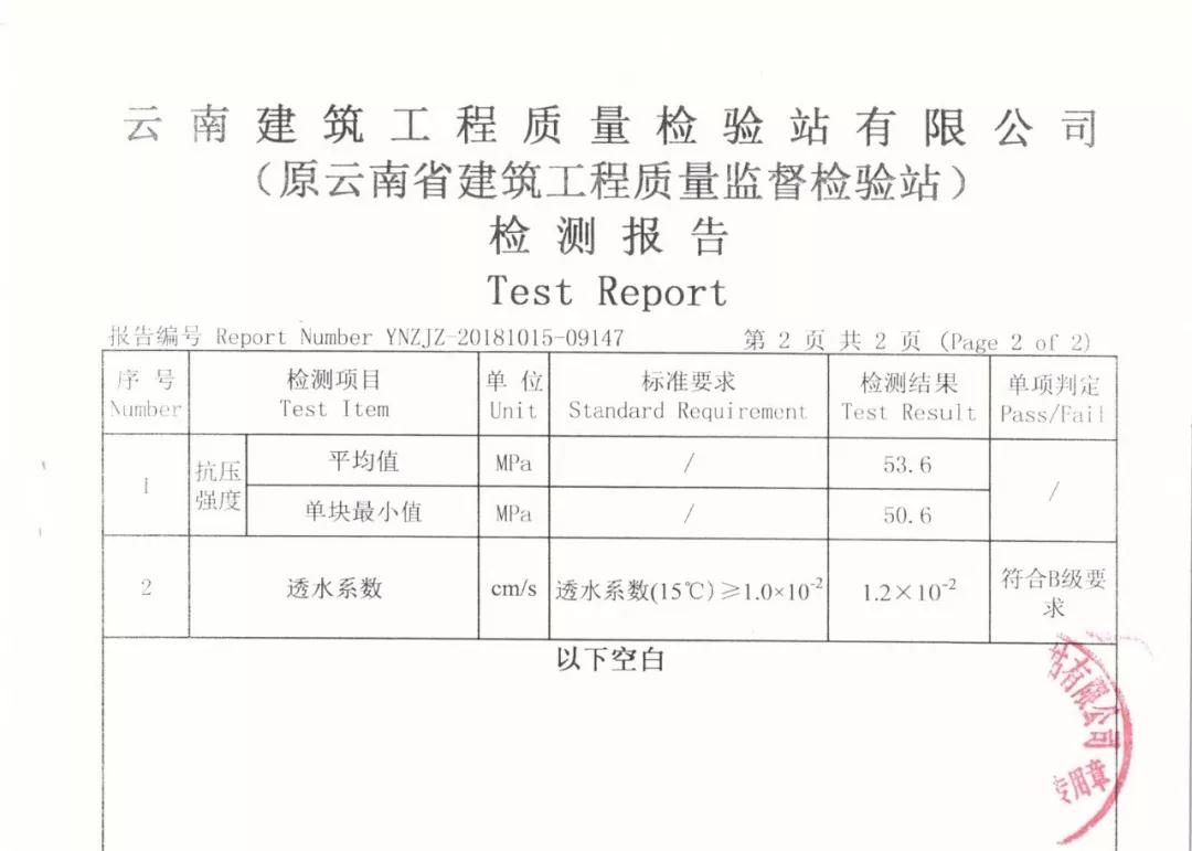 高強高透水性透水磚檢測報告